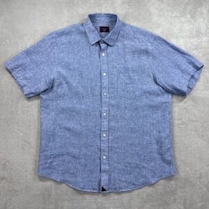 UNTUCKit Valente Shirt Mens Large Blue 100% Linen Short Sleeve Coastal Preppy